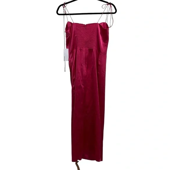 NEW NWT Reformation Marguerite 100% Silk Midi Dress In Flambe Bright Pink